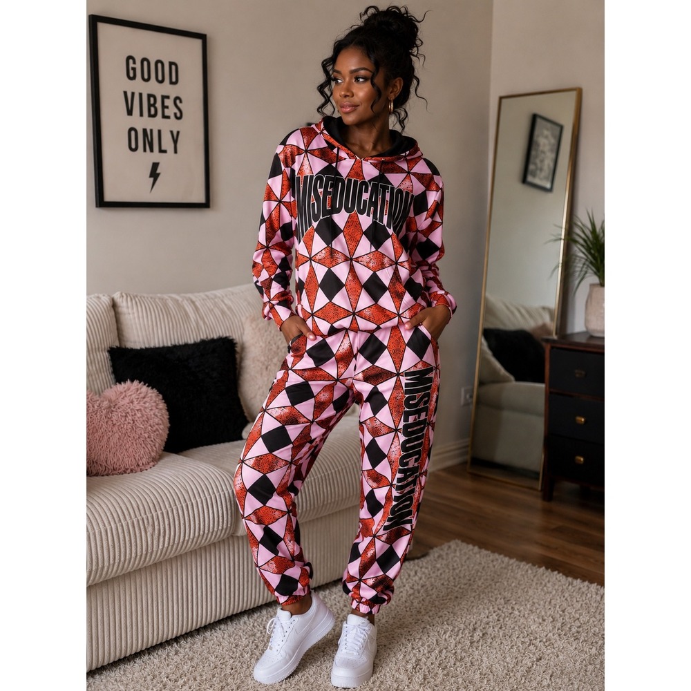Melody Ehsani Lauryn Hill Miseducation Tracksuit Pink Geometric Hoodie Pants M